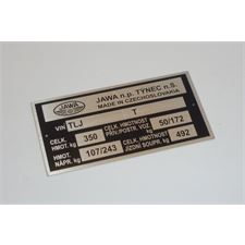 PRODUCTION PLATE - JAWA 350 (CZECHOSLOVAKIA) - NEWEST TYPE WITH VIN NUMBER - TLJ
